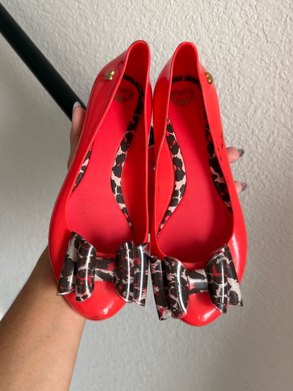 Mel by Melissa Pop VII Neon Red & Leopard Bow Flats sz: 6